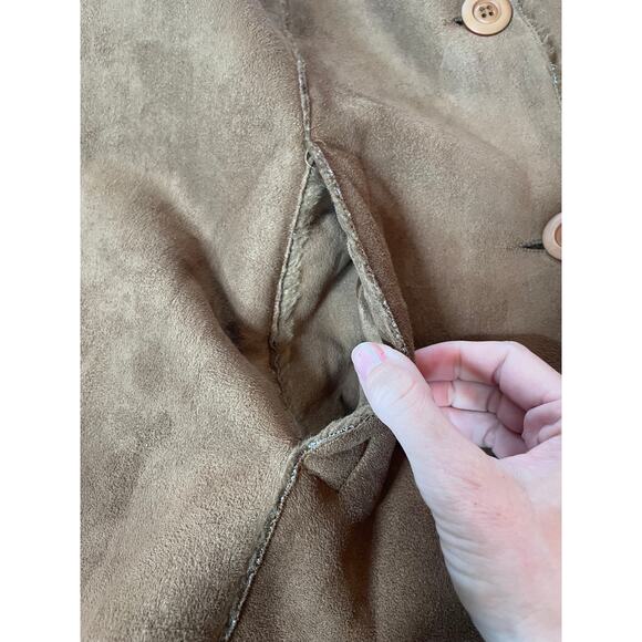 Womans Dream Lady Vntg Faux Suede/Sherling Jacket w/ Stitching, Brown, L, Italy - Picture 5 of 9